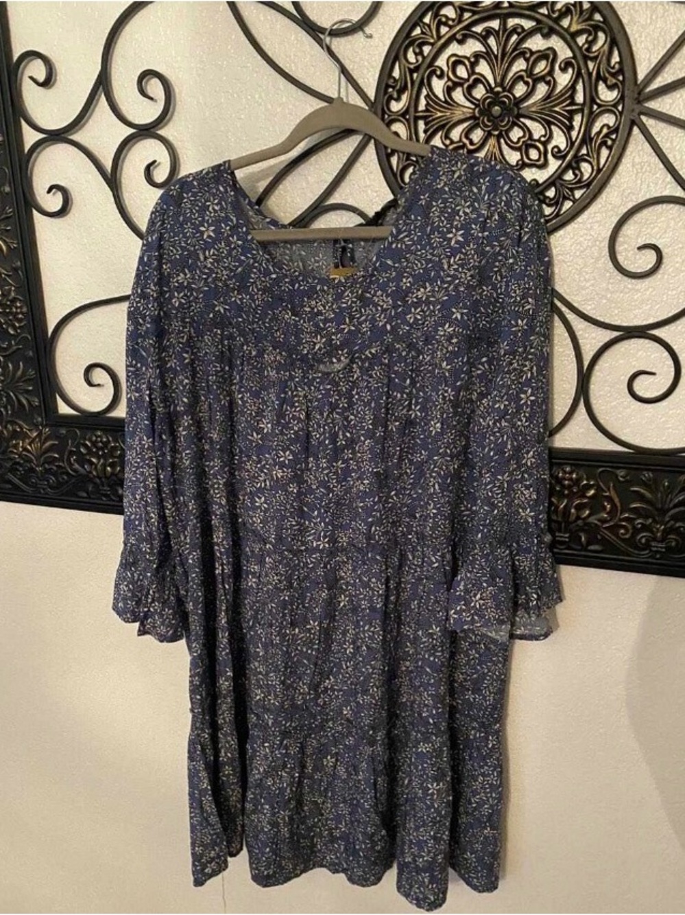 Women’s Navy Floral Tiered Boho Dress XL